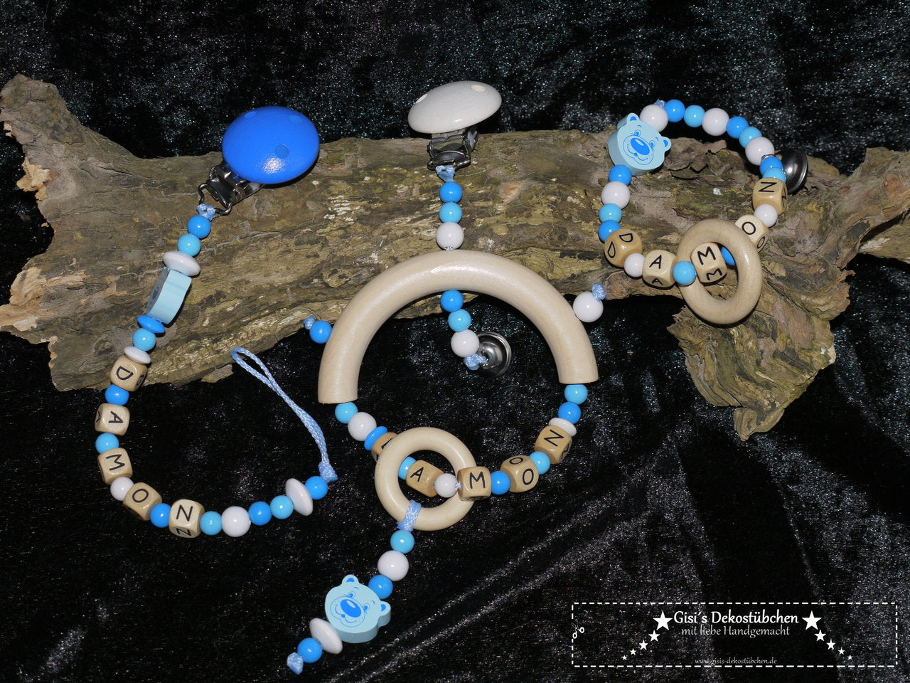 Set - Pacifier chain, teething ring, play clip 3 pcs.