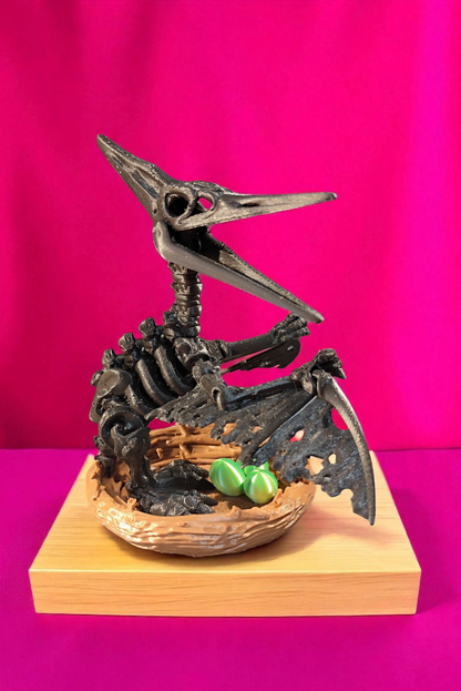 Skeleton Pteranodon with nest and eggs 3D