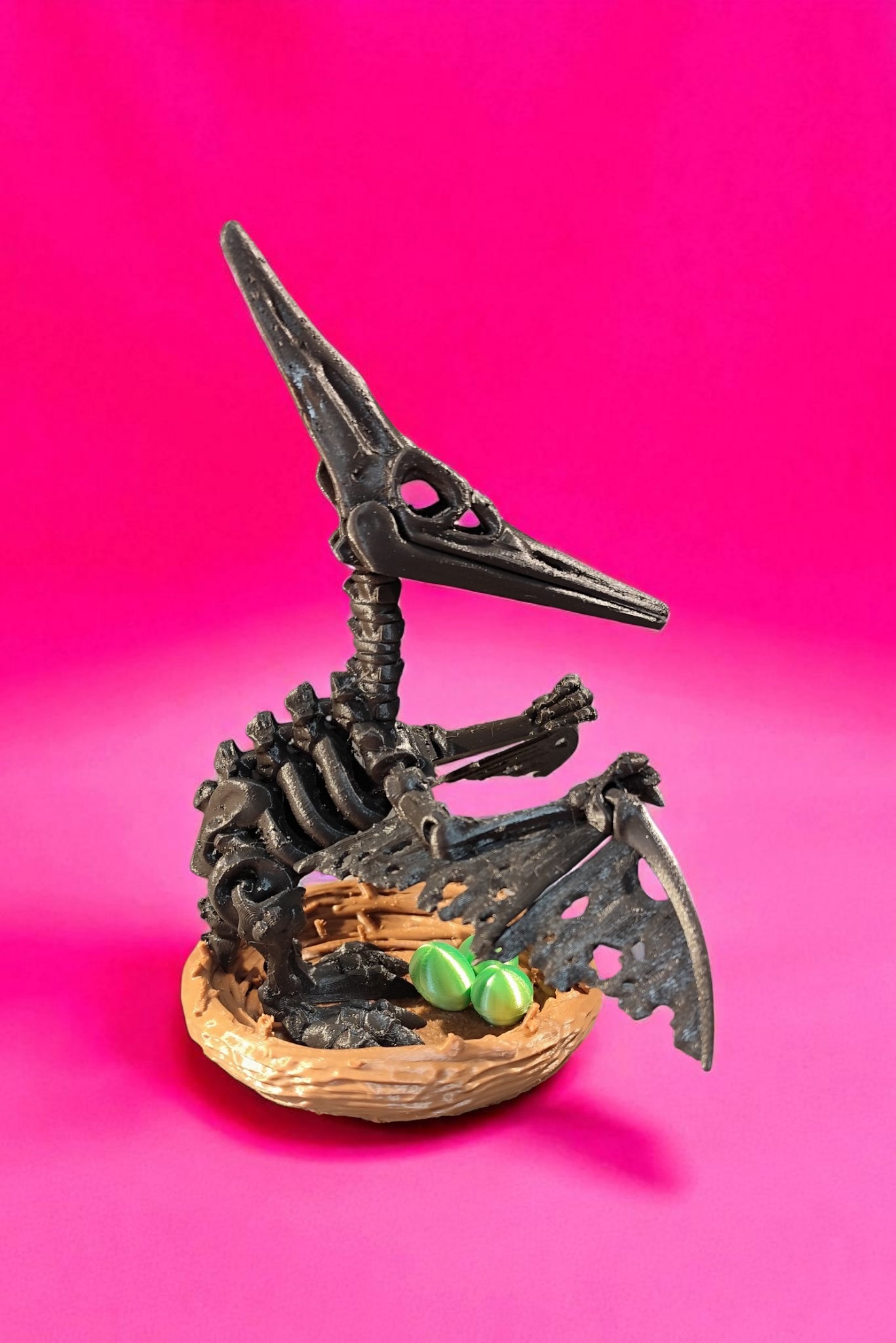 Skeleton Pteranodon with nest and eggs 3D
