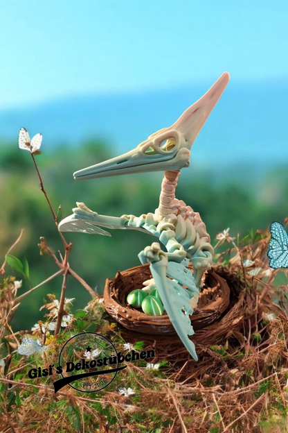 Skeleton Pteranodon with nest and eggs 3D