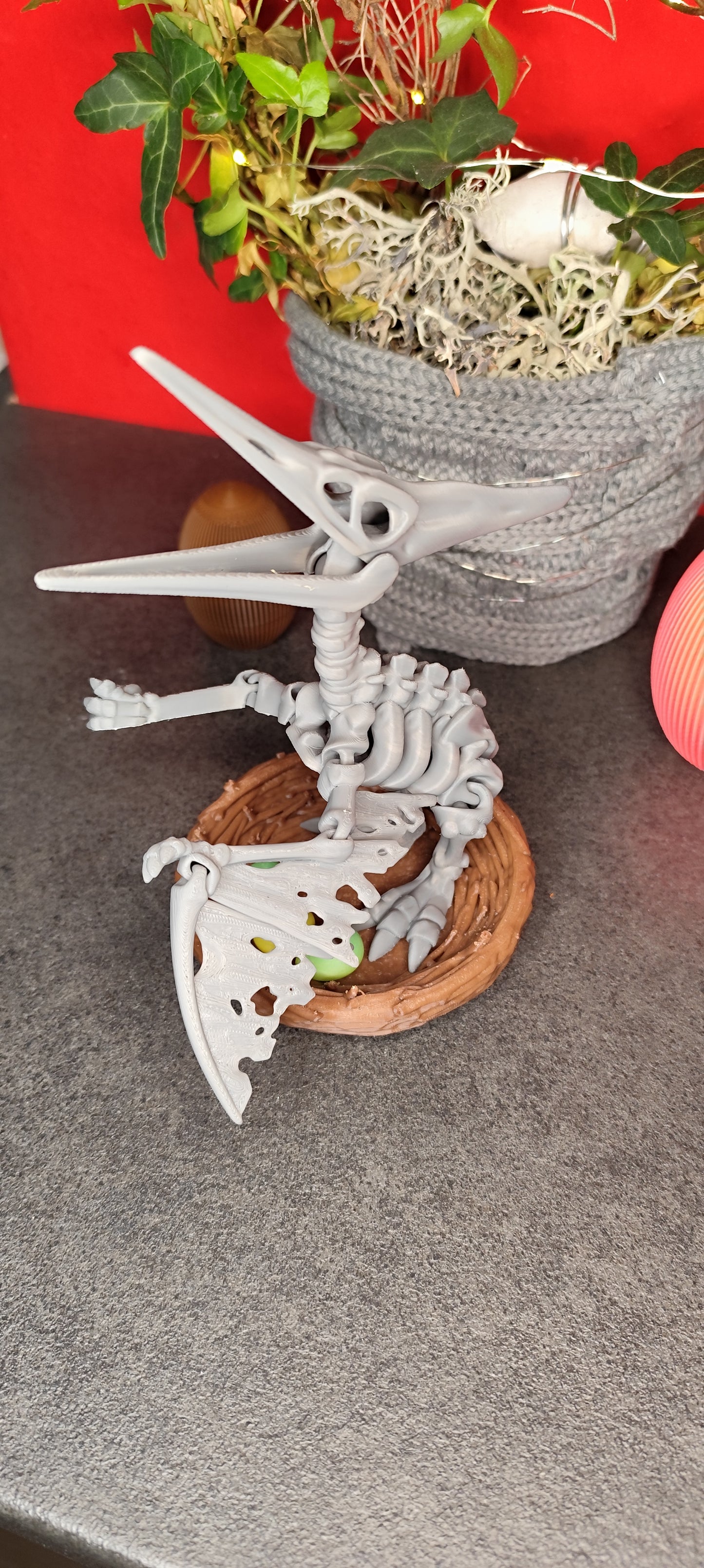 Skeleton Pteranodon with nest and eggs 3D