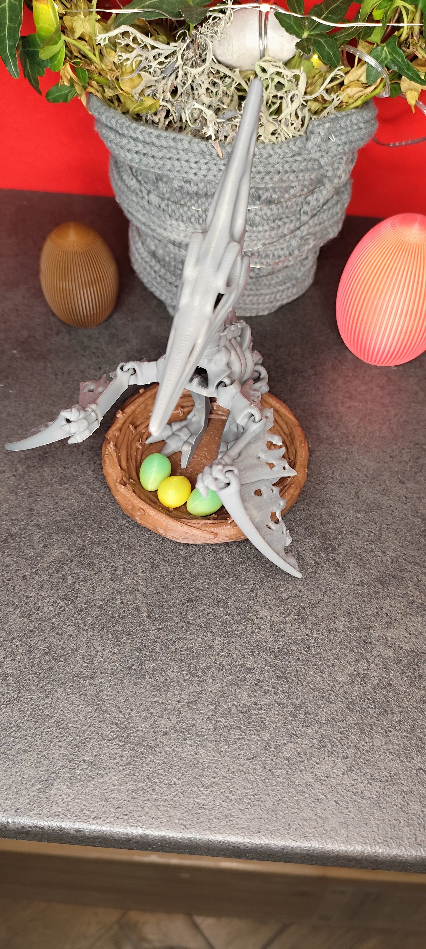 Skeleton Pteranodon with nest and eggs 3D