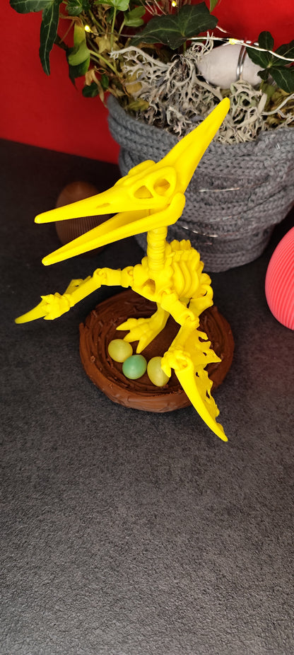 Skeleton Pteranodon with nest and eggs 3D