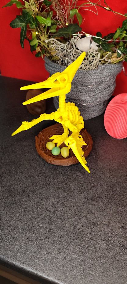 Skeleton Pteranodon with nest and eggs 3D