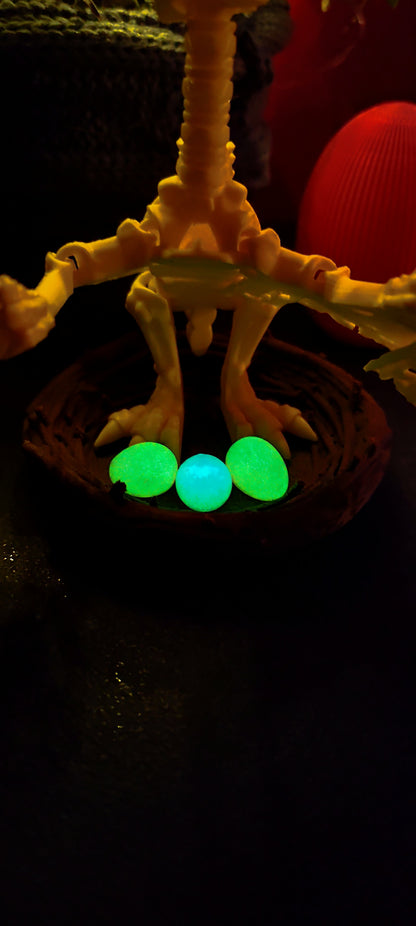 Skeleton Pteranodon with nest and eggs 3D