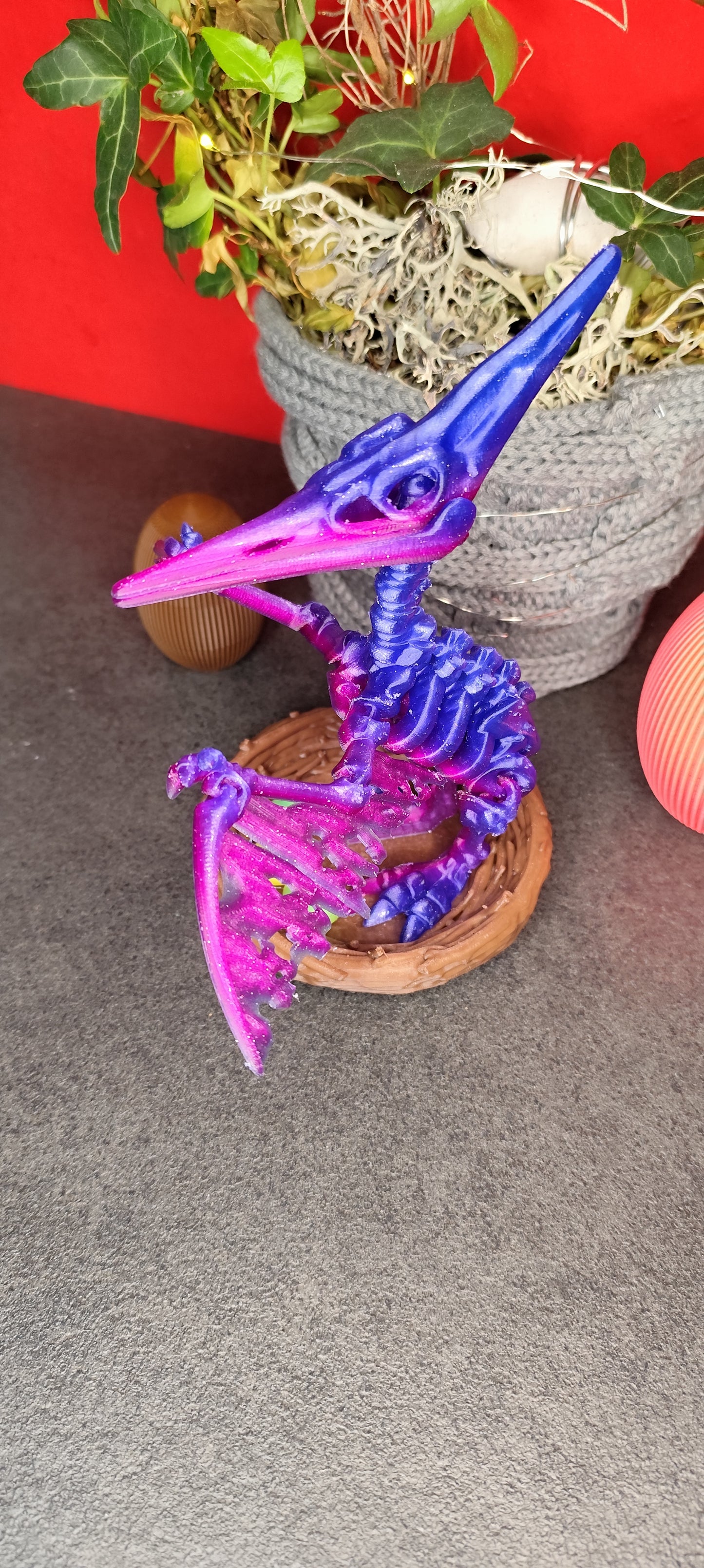 Skeleton Pteranodon with nest and eggs 3D
