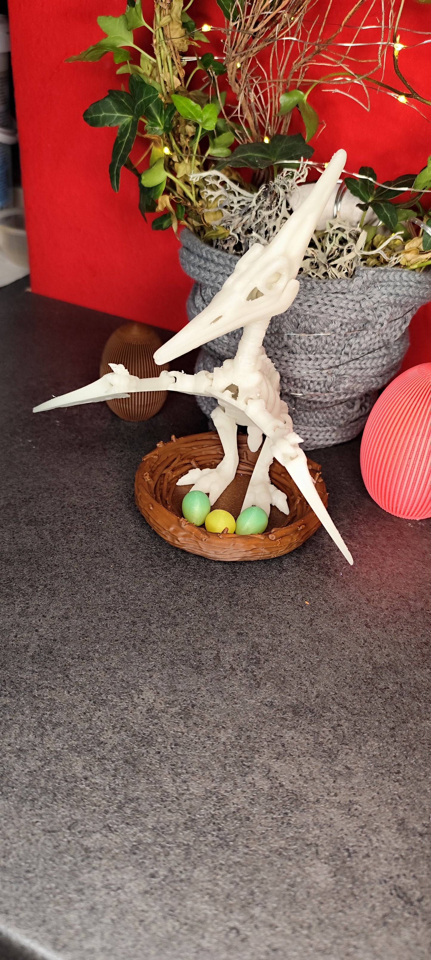 Skeleton Pteranodon with nest and eggs 3D