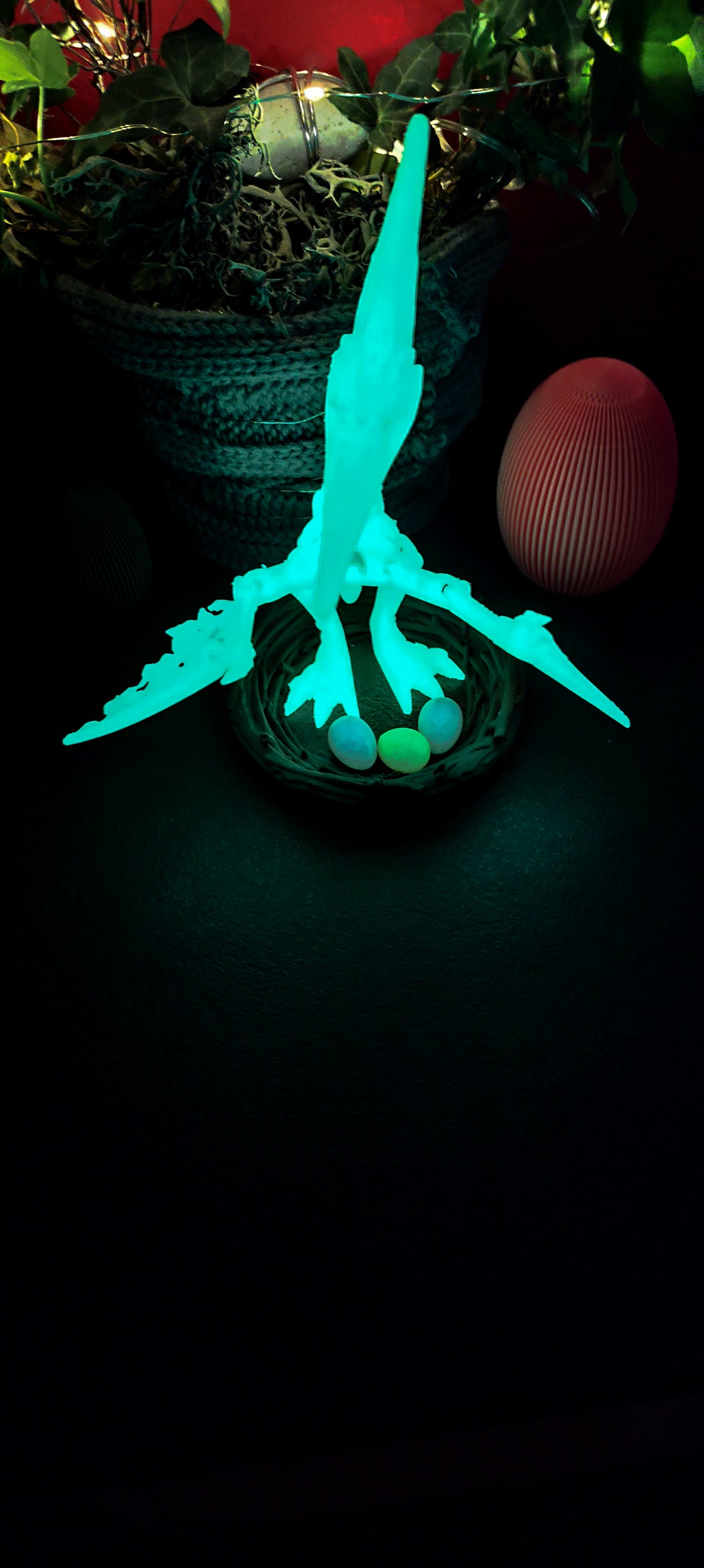 Skeleton Pteranodon with nest and eggs 3D