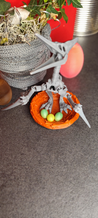 Skeleton Pteranodon with nest and eggs 3D