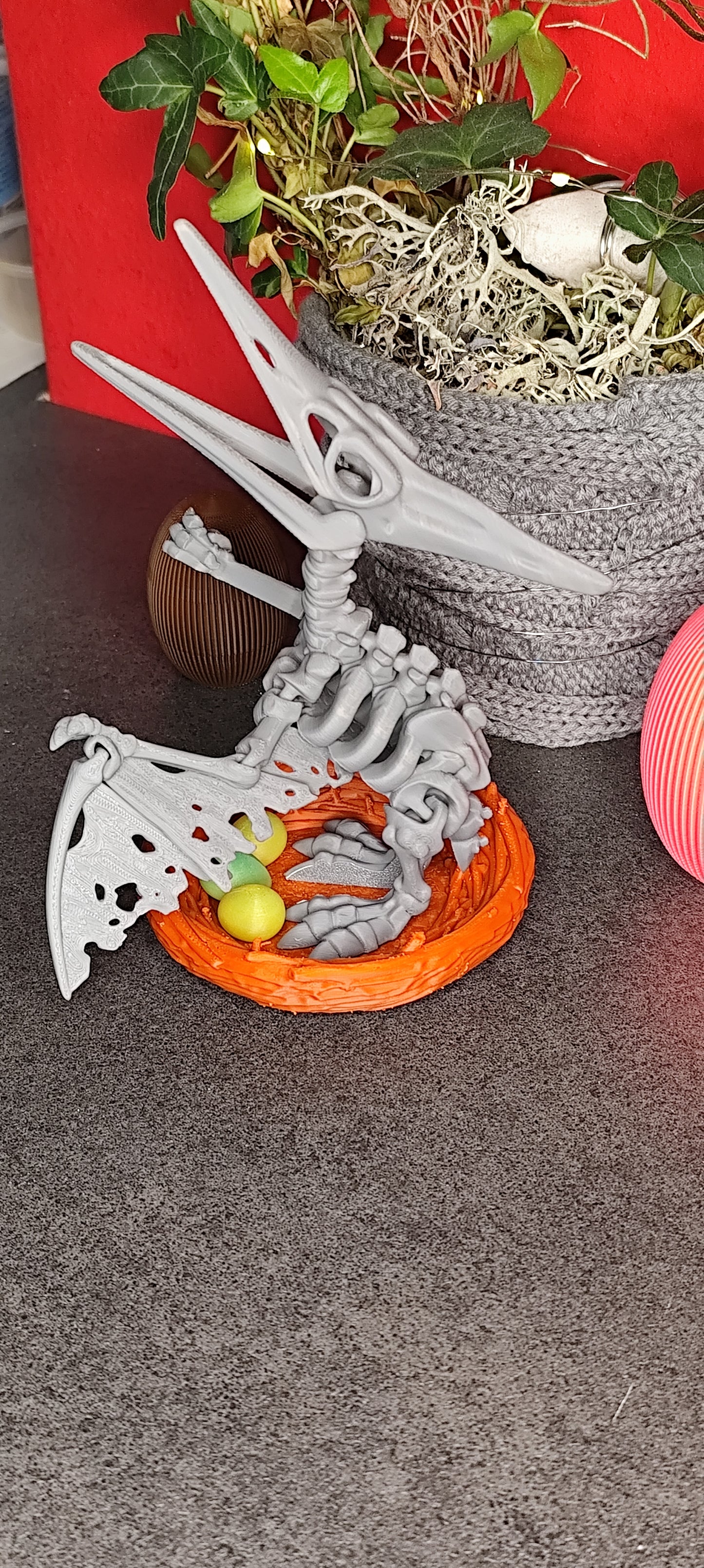 Skeleton Pteranodon with nest and eggs 3D