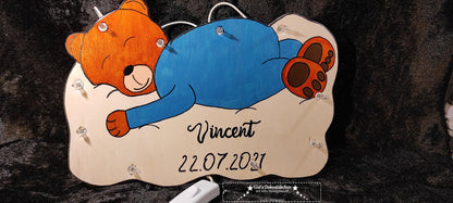 Dream Bear Lamp Gift Birth Christening Night Light Bear Birth Plate with LED