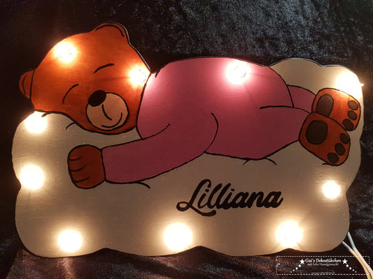 Dream Bear Lamp Gift Birth Christening Night Light Bear Birth Plate with LED
