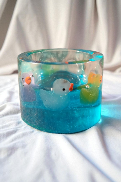 Tealight holder “Summer Duckling” – made of resin, handmade