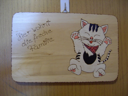 Door sign cat tomcat wood engraving custom text