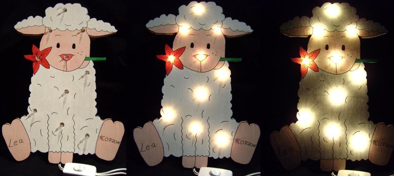 Cute Sheep Night Light with Name and LED, 30x20cm