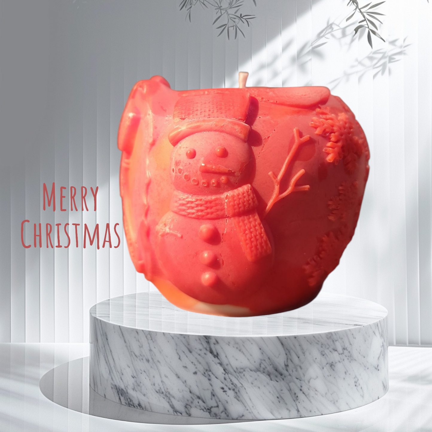 Christmas candle “Winter Apple” – Hand-poured soy wax candle with snowman &amp; snowflakes | Choice of color &amp; fragrance