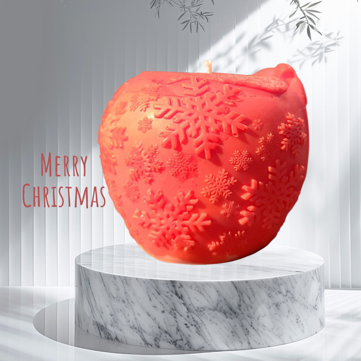 Christmas candle “Winter Apple” – Hand-poured soy wax candle with snowman &amp; snowflakes | Choice of color &amp; fragrance