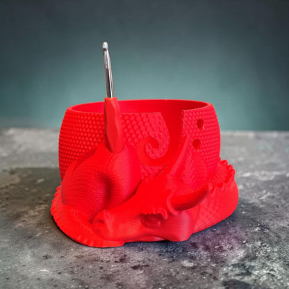 Wollhalter Drache 3D Druck – Wollschale mit Halter für Häkelnadel & Schere