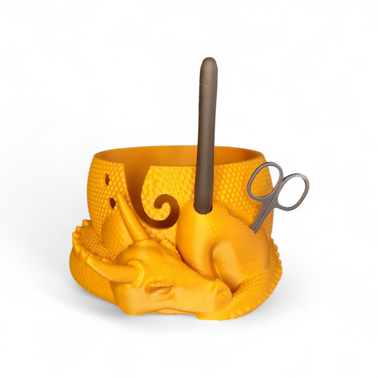3D Printed Dragon Yarn Holder – Yarn Bowl with Holder for Crochet Hook & Scissors