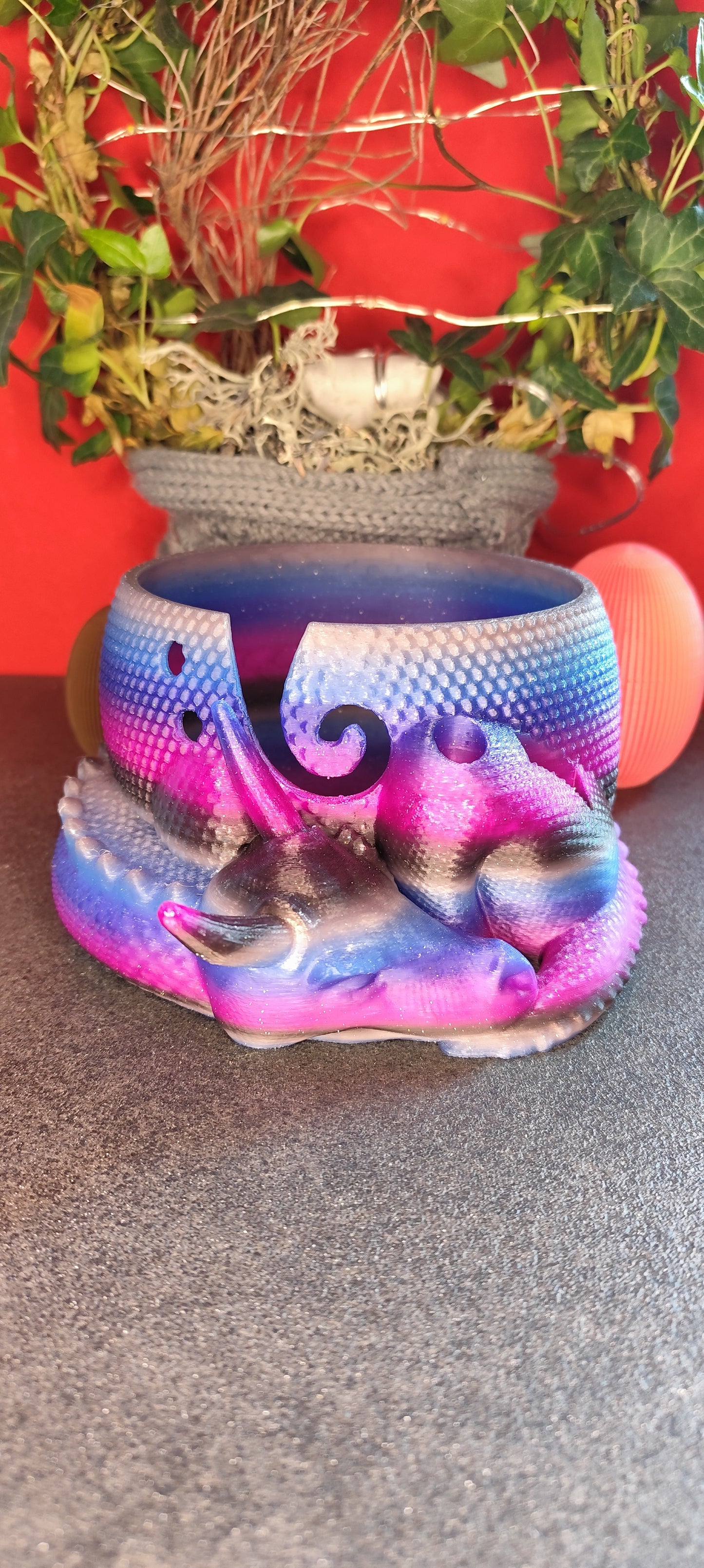 3D Printed Dragon Yarn Holder – Yarn Bowl with Holder for Crochet Hook & Scissors