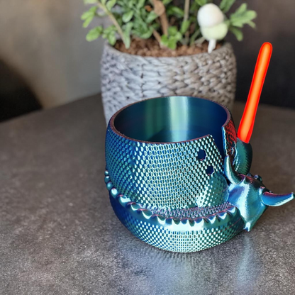 Wollhalter Drache 3D Druck – Wollschale mit Halter für Häkelnadel & Schere